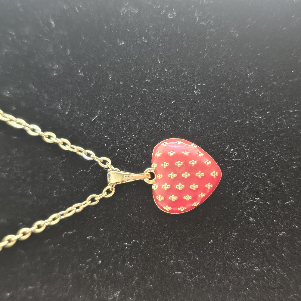Gold and Red Heart Pendant Necklace